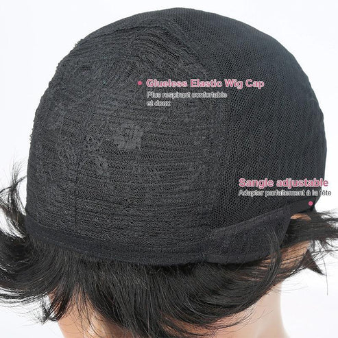 𝐏𝐫𝐞̂𝐭 𝐞𝐧 𝟐𝟒𝐡⚡Facile Entretenir Glueless Wear Go Noir Coupe Pixie Perruque Sans Colle Lisse
