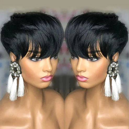 𝟐 𝐅𝐎𝐑 €78💥Glueless Perruque Coupe Pixie+13x4 Dentelle 8" Noir Bob Naturelle Wave