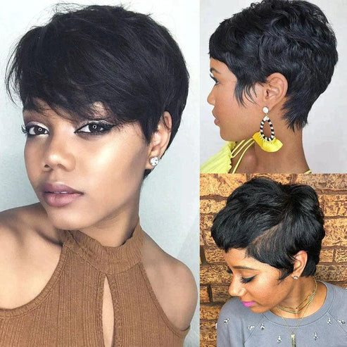 𝟐 𝐅𝐎𝐑 €78💥Glueless Perruque Coupe Pixie+13x4 Dentelle 8" Noir Bob Naturelle Wave