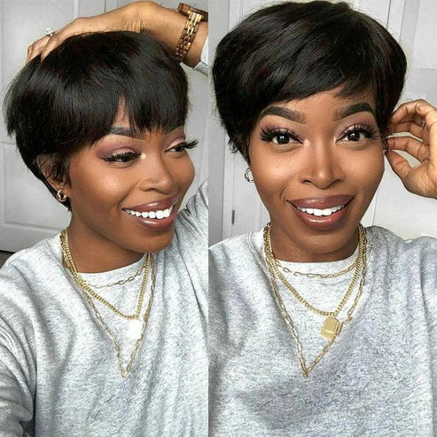 𝟐 𝐅𝐎𝐑 €78💥Glueless Perruque Coupe Pixie+13x4 Dentelle 8" Noir Bob Naturelle Wave