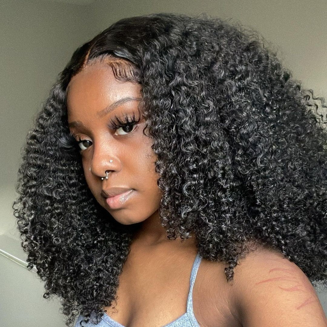 𝑼𝒘𝒂𝒗𝒚 𝑷𝒓𝒆𝒎𝒊𝒖𝒎 𝑳𝒊𝒏𝒆 Glueless Nœuds Pré-blanchis Kinky Curly Perruque Sans Colle 250%Densité