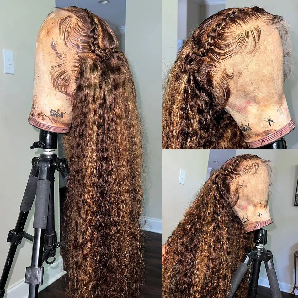 Ombre Lace Front Perruques Cheveux Naturels Humains Femme Brésilienne Deep Curly - Uwavy