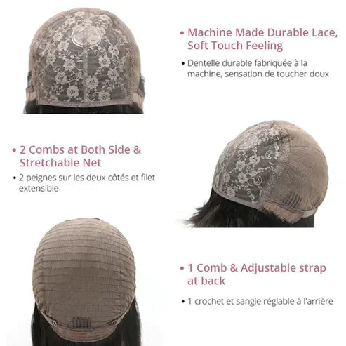 Brillante Aux Reflets Naturels Perruque Frange Cheveux Humains Brésilien Lisse