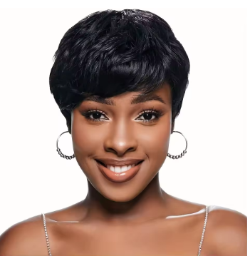 𝟐 𝐅𝐎𝐑 €55💥Glueless Perruque 8" Noir Frange Bob Lisse+Glueless Noir Coupe Pixie Sans colle Ondulé