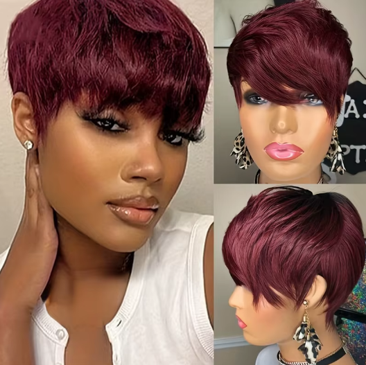 𝐏𝐫𝐞̂𝐭 𝐞𝐧 𝟐𝟒𝐡⚡En 3 Secondes 99J Couleurs Vibrantes Glueless Coupe Pixie Lisse Perruque Sans Colle