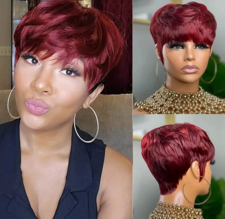 𝐏𝐫𝐞̂𝐭 𝐞𝐧 𝟐𝟒𝐡⚡En 3 Secondes 99J Couleurs Vibrantes Glueless Coupe Pixie Lisse Perruque Sans Colle