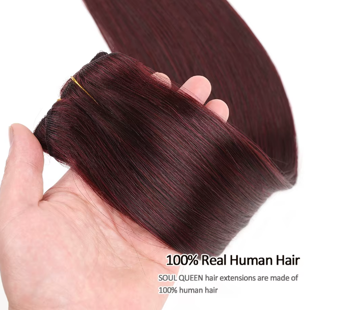 Lisse Extensions Cheveux Clipser En Vrais Cheveux Humains #99j Couleurs Populaires 9 Piece