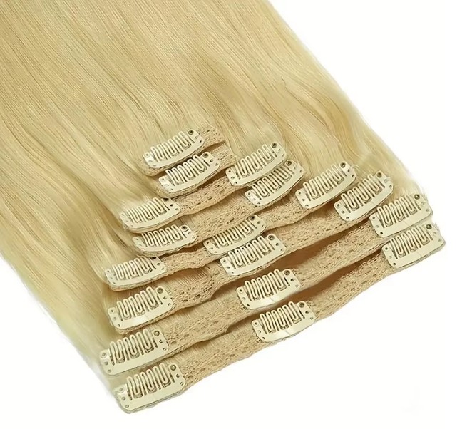 Lisse Extensions Cheveux Clipser En Vrais Cheveux Humains #613 Blond Couleurs Populaires 9 Piece
