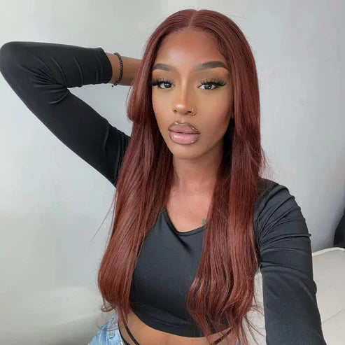 𝑼𝒘𝒂𝒗𝒚 𝑷𝒓𝒆𝒎𝒊𝒖𝒎 𝑳𝒊𝒏𝒆 9x6 Glueless Pré-épilé Brun Rougeâtre Couleur Perruque Sans Colle Lisse