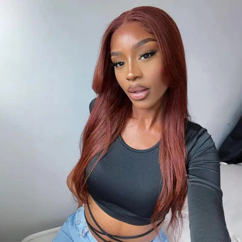 𝑼𝒘𝒂𝒗𝒚 𝑷𝒓𝒆𝒎𝒊𝒖𝒎 𝑳𝒊𝒏𝒆 9x6 Glueless Pré-épilé Brun Rougeâtre Couleur Perruque Sans Colle Lisse