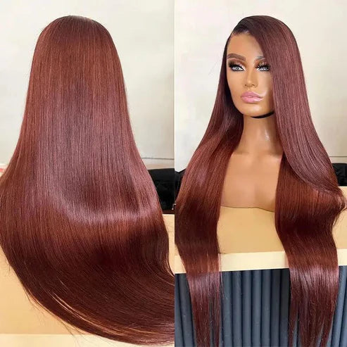 𝑼𝒘𝒂𝒗𝒚 𝑷𝒓𝒆𝒎𝒊𝒖𝒎 𝑳𝒊𝒏𝒆 9x6 Glueless Pré-épilé Brun Rougeâtre Couleur Perruque Sans Colle Lisse