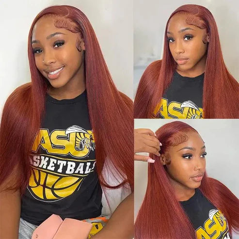 𝑼𝒘𝒂𝒗𝒚 𝑷𝒓𝒆𝒎𝒊𝒖𝒎 𝑳𝒊𝒏𝒆 9x6 Glueless Pré-épilé Brun Rougeâtre Couleur Perruque Sans Colle Lisse