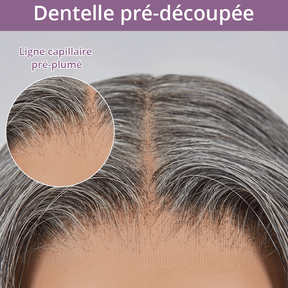 7x5 Glueless Yaki Straight Couleur Sel & Poivre Perruque Sans Colle