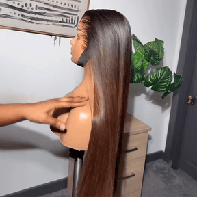 𝑼𝒘𝒂𝒗𝒚 𝑷𝒓𝒆𝒎𝒊𝒖𝒎 𝑳𝒊𝒏𝒆 Séparation Libre Glueless Couleur Ombre Brun 13x4 Perruque Sans Colle Lisse 250% Densité