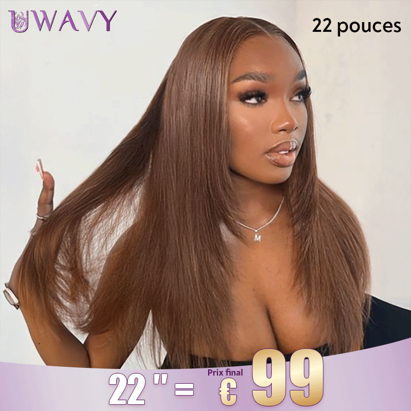 𝐏𝐫𝐞̂𝐭 𝐞𝐧 𝟐𝟒𝐡⚡Style Élégant Au Quotidien 13x4  Dentelle Perruque Couleur Brun Chocolat Lisse Cheveux Humains