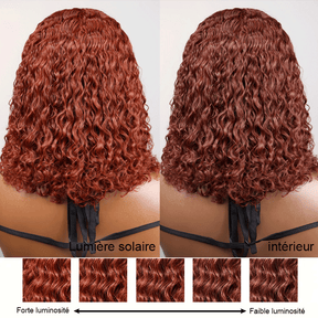 9x6 Glueless Brun Rougeâtre Bob Bouclée Perruque Sans Colle 3s Wear Go