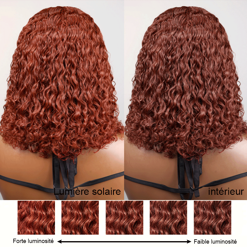 9x6 Glueless Brun Rougeâtre Bob Bouclée Perruque Sans Colle 3s Wear Go