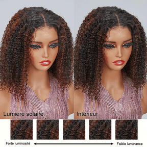 Nouveau 9x6 Glueless Marron Highlight Kinky Curly Perruque Sans Colle