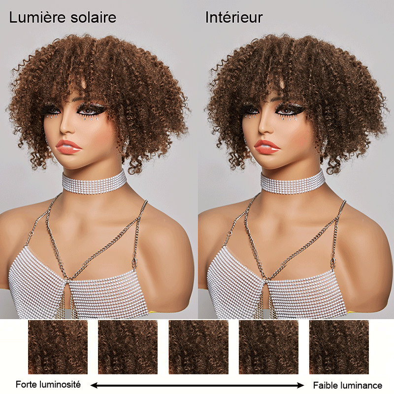 Glueless Brun Chocolat Jeter & Partir Bob Bouclée Perruque Sans Colle