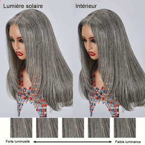 7x5 Glueless Elégant Couleur Sel & Poivre Perruque Sans Colle Lisse