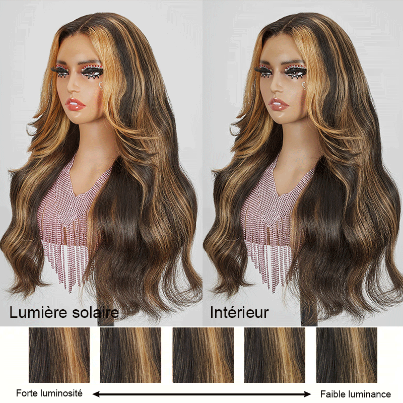 9x6 Glueless Frange Couches Blonde Highlight Perruque Sans Colle Body Wave