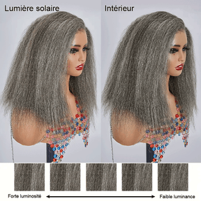 7x5 Glueless Yaki Straight Couleur Sel & Poivre Perruque Sans Colle