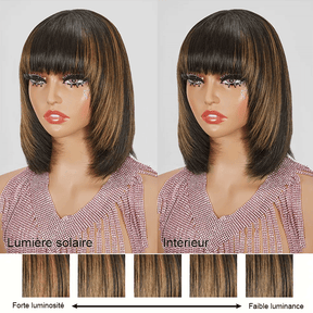 Glueless Couches Highlight Coloré Bob Perruque Sans Colle Avec Frange Lisse