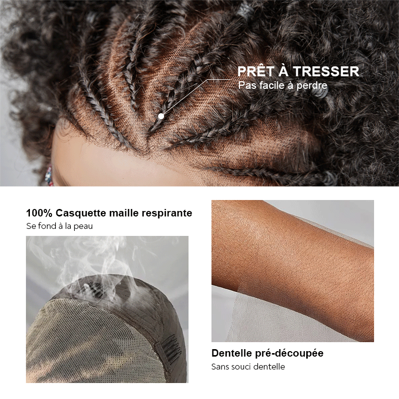 13x4 Dentelle Boucle Afro 5 Couleur Bob Perruque Cheveux Tressés