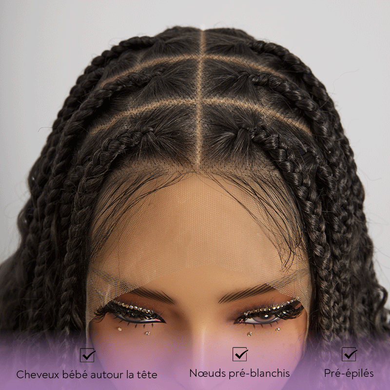 𝑼𝒘𝒂𝒗𝒚 𝑷𝒓𝒆𝒎𝒊𝒖𝒎 𝑳𝒊𝒏𝒆 Perruque Tressée Bohème Ombré Honey Blonde En Dentelle Intégrale Avec Cheveux Bébé Synthétique 300% Densité