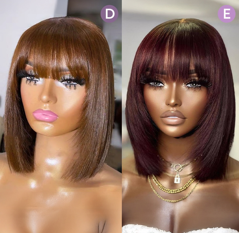 𝟐 𝐅𝐎𝐑 €99💥Diverses Combinaisons Glueless Perruque Noir/Chocolat/99J Frange Bob Lisse