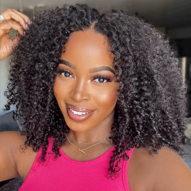 𝑼𝒘𝒂𝒗𝒚 𝑷𝒓𝒆𝒎𝒊𝒖𝒎 𝑳𝒊𝒏𝒆 3s Ease Go Glueless 4x4 Doux Crépus Bouclés Bob Noir Perruque