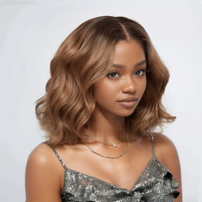 𝑼𝒘𝒂𝒗𝒚 𝑷𝒓𝒆𝒎𝒊𝒖𝒎 𝑳𝒊𝒏𝒆 Glueless Bob Ombre Marron 4×4 Perruque Sans Colle Ondulé Cheveux Humains