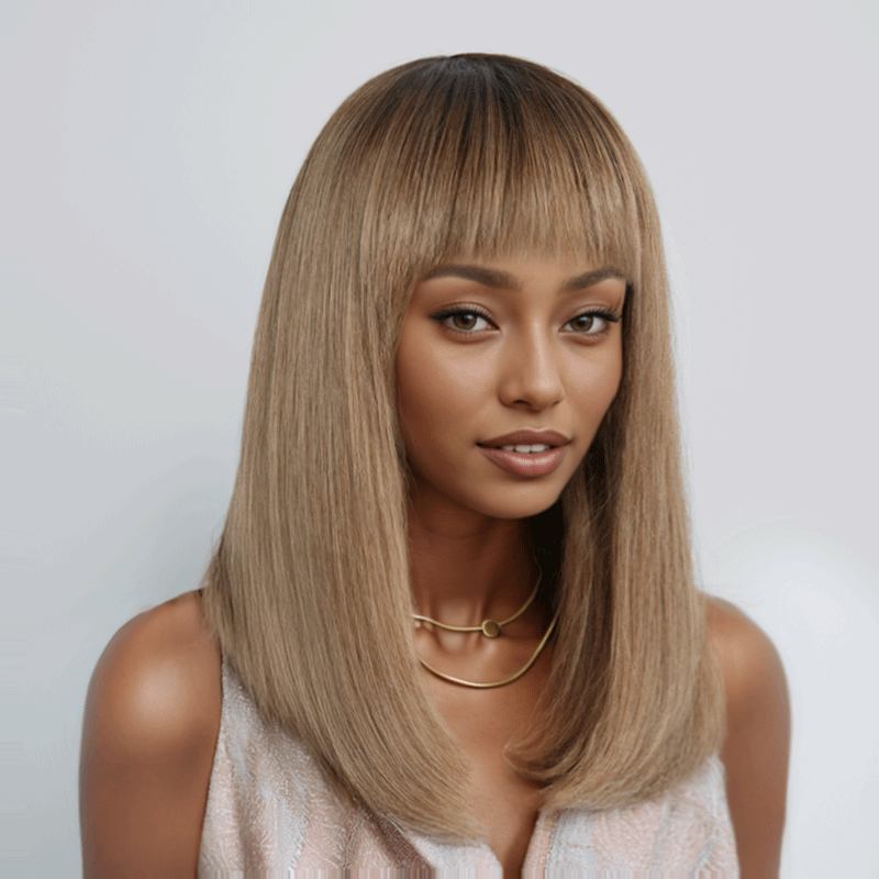 𝑼𝒘𝒂𝒗𝒚 𝑷𝒓𝒆𝒎𝒊𝒖𝒎 𝑳𝒊𝒏𝒆 Pas D'enchevêtrement Glueless Bob Ombre Thé Lait Dégradé Lisse Perruque Sans Colle Bob Avec Frange