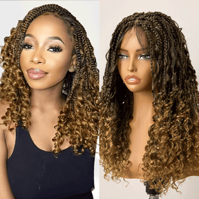 𝑼𝒘𝒂𝒗𝒚 𝑷𝒓𝒆𝒎𝒊𝒖𝒎 𝑳𝒊𝒏𝒆 Perruque Tressée Bohème Ombré Honey Blonde En Dentelle Intégrale Avec Cheveux Bébé Synthétique 300% Densité