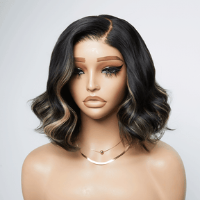 𝑼𝒘𝒂𝒗𝒚 𝑷𝒓𝒆𝒎𝒊𝒖𝒎 𝑳𝒊𝒏𝒆 Confort Glueless Highlight Blonds 7x4 Bob Ondulé Perruque Sans Colle