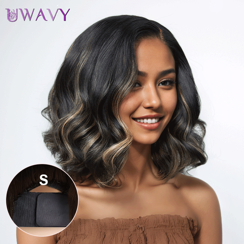 𝑼𝒘𝒂𝒗𝒚 𝑷𝒓𝒆𝒎𝒊𝒖𝒎 𝑳𝒊𝒏𝒆 Confort Glueless Highlight Blonds 7x4 Bob Ondulé Perruque Sans Colle