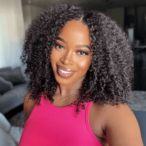 𝑼𝒘𝒂𝒗𝒚 𝑷𝒓𝒆𝒎𝒊𝒖𝒎 𝑳𝒊𝒏𝒆 3s Ease Go Glueless 4x4 Doux Crépus Bouclés Bob Noir Perruque