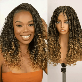 𝑼𝒘𝒂𝒗𝒚 𝑷𝒓𝒆𝒎𝒊𝒖𝒎 𝑳𝒊𝒏𝒆 Perruque Tressée Bohème Ombré Honey Blonde En Dentelle Intégrale Avec Cheveux Bébé Synthétique 300% Densité