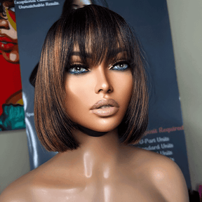 𝐏𝐫𝐞̂𝐭 𝐞𝐧 𝟐𝟒𝐡⚡Glueless Mode 3s Wear Go Bob Lisse Perruque Avec Frange