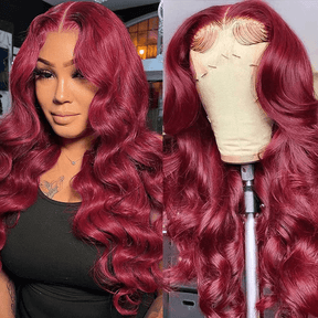 13x4 Burgundy/99J Lace Front Perruques Cheveux Humains Brésilienne Body Wave - Uwavy