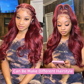 13x4 Burgundy/99J Lace Front Perruques Cheveux Humains Brésilienne Body Wave - Uwavy