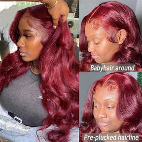 13x4 Burgundy/99J Lace Front Perruques Cheveux Humains Brésilienne Body Wave - Uwavy