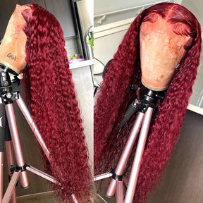 13x4 Burgundy/99J Lace Front Perruques Cheveux Humains Brésilienne Deep Curly - Uwavy