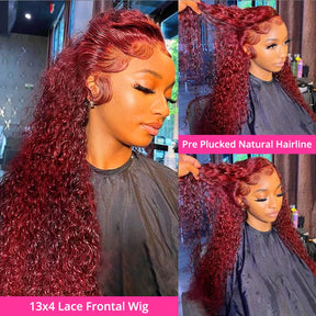 13x4 Burgundy/99J Lace Front Perruques Cheveux Humains Brésilienne Deep Curly - Uwavy