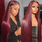 13x4 Burgundy/99J Lace Front Perruques Cheveux Humains Brésilienne Straight - Uwavy