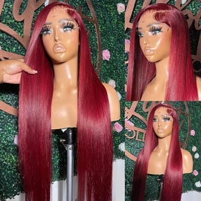 13x4 Burgundy/99J Lace Front Perruques Cheveux Humains Brésilienne Straight - Uwavy