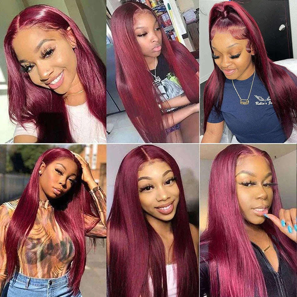 13x4 Burgundy/99J Lace Front Perruques Cheveux Humains Brésilienne Straight - Uwavy