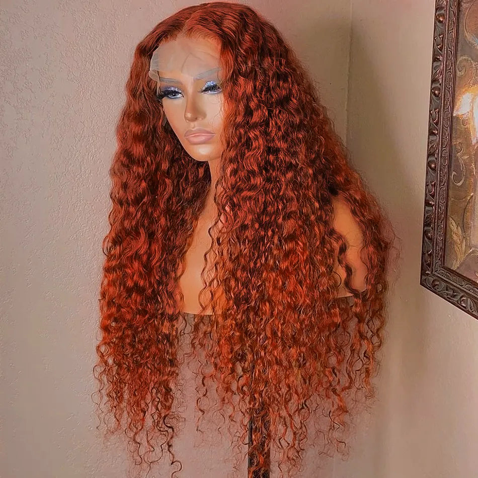 13x4 Ginger Lace Front Perruques Cheveux Humains Brésilienne Deep Curly - Uwavy