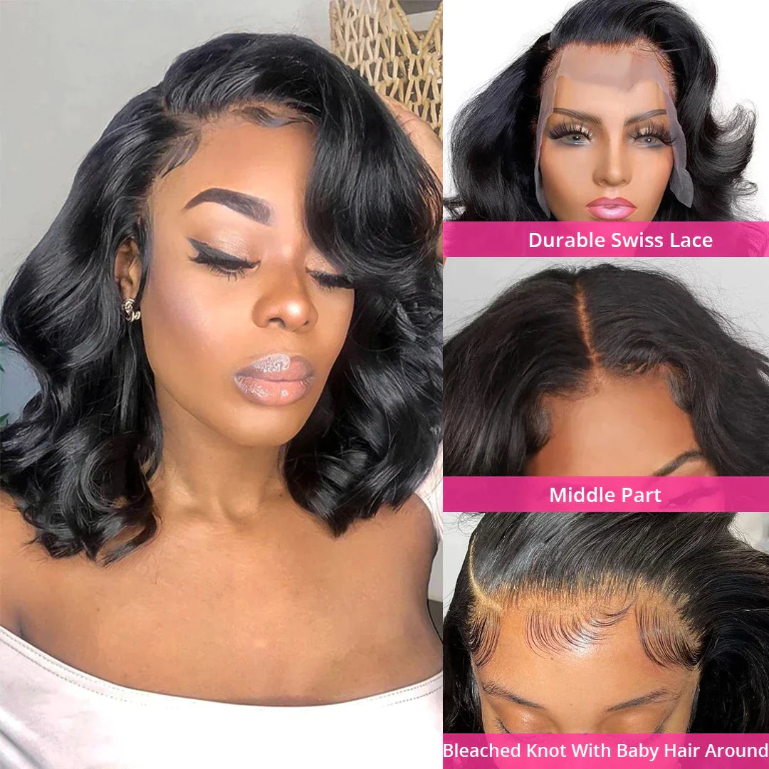 13x4 Perruques Cheveux Humains Courts Brésilienne Body Wave Bob En Vente - Uwavy