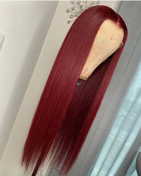 Élégante 13x4 Glueless Burgundy Perruques Cheveux Humains Brésilienne Straight